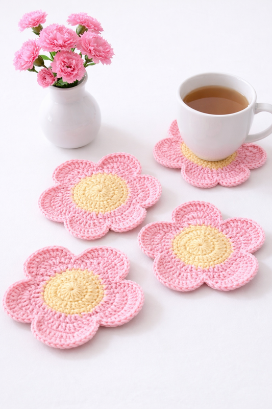 Pink Daisy Cup Coasters (Set Of 4)